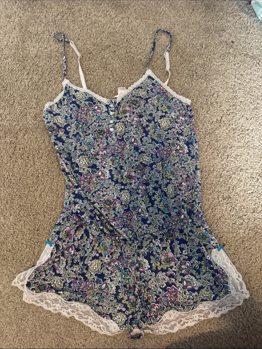 Victoria's Secret Navy Floral Lace-Trim Cami Romper